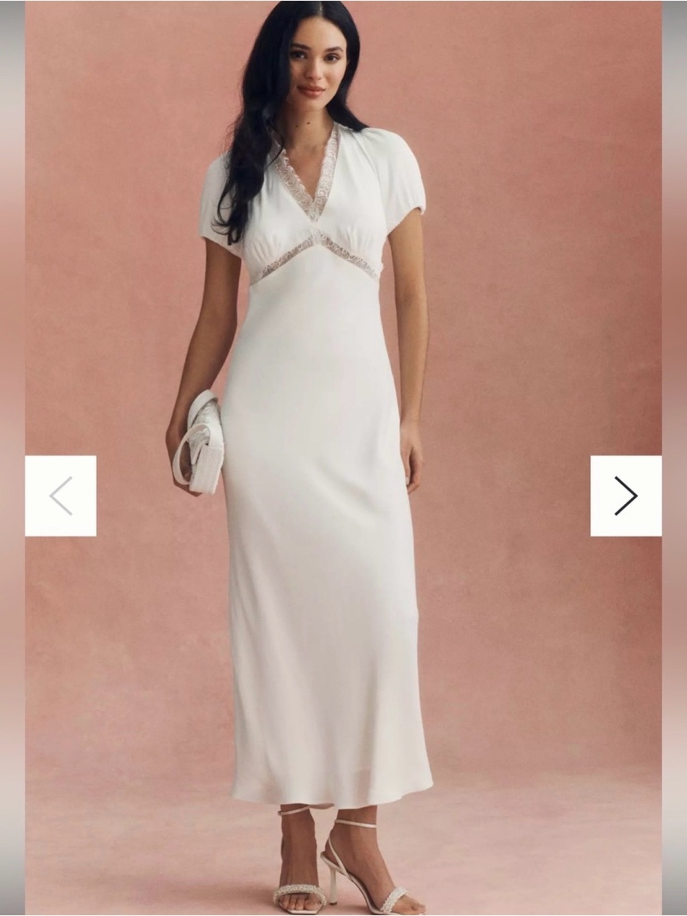Anthropologie BHLND SATIN LACE-TRIMMED SHORT-SLEEVE V-NECK SLIP DRESS